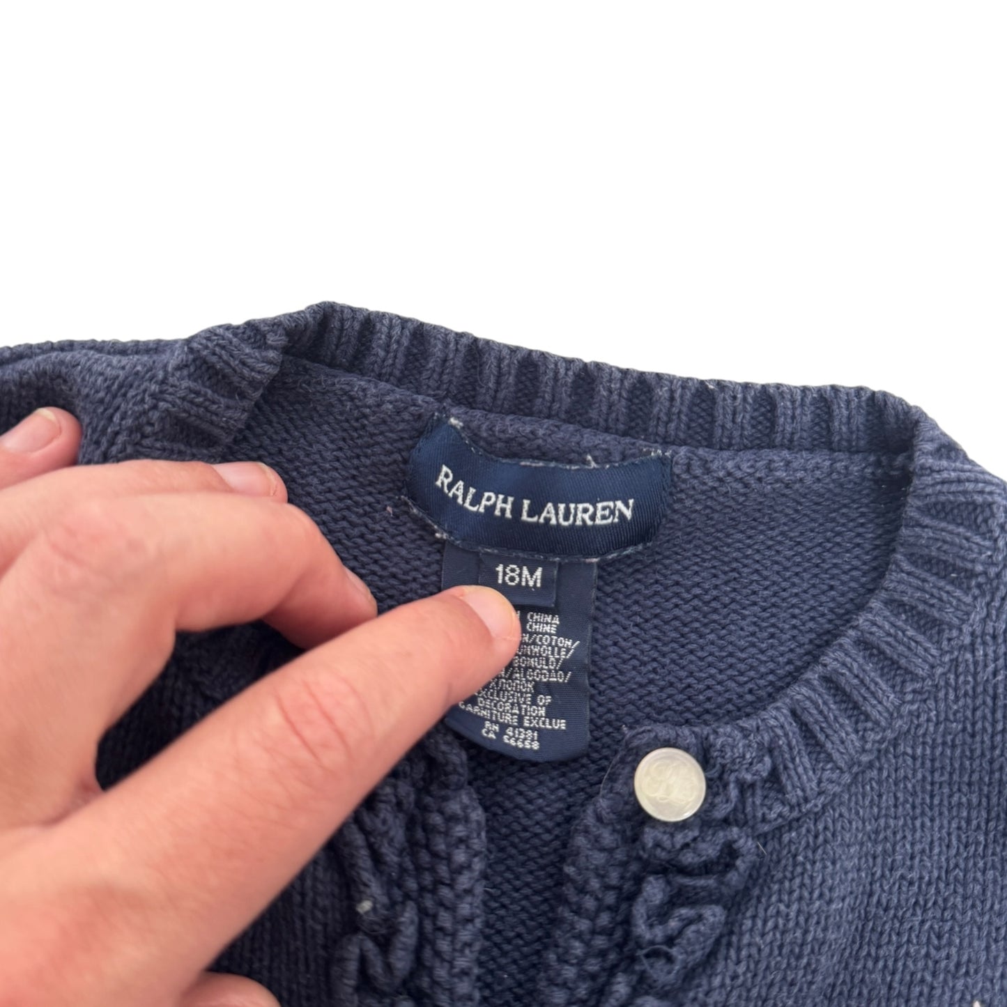 Ralph Lauren Second Hand Strickjacke mit Rüschen | Navy | Gr. 86