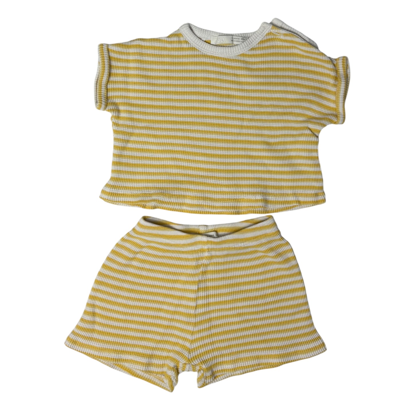 Zara Baby Sommer-Set Waffelstrick | Gelb-Weiß gestreift | Gr. 68
