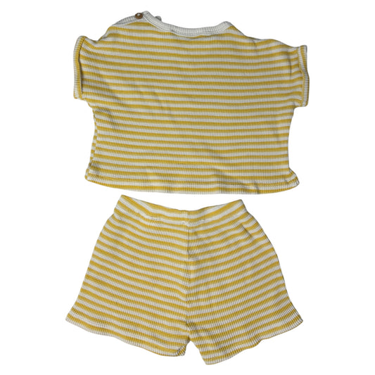 Zara Baby Sommer-Set Waffelstrick | Gelb-Weiß gestreift | Gr. 68