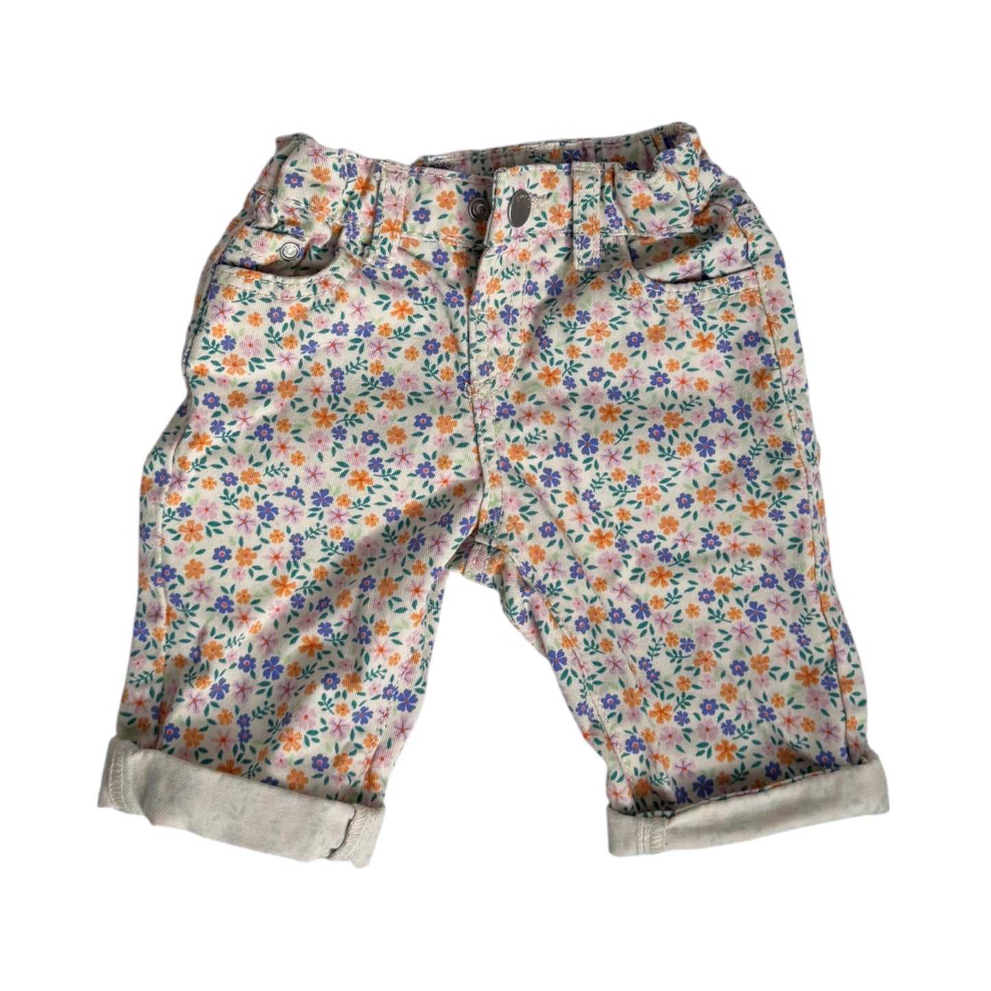 HEMA Jeans Sommerhose mit Blumenmuster | Weiß Bunt | Gr. 62
