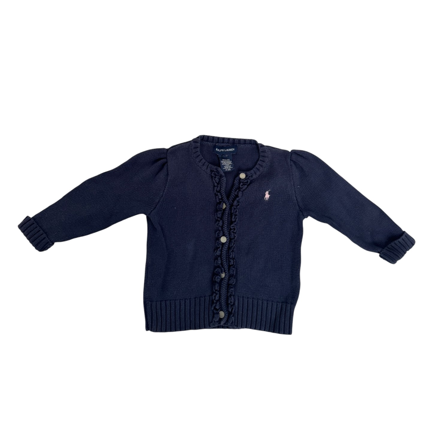 Ralph Lauren Second Hand Strickjacke mit Rüschen | Navy | Gr. 86