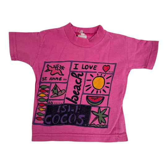 Vintage Second Hand T-Shirt "I Love Beach" | Pink | Made in Italy | Gr. 56/62