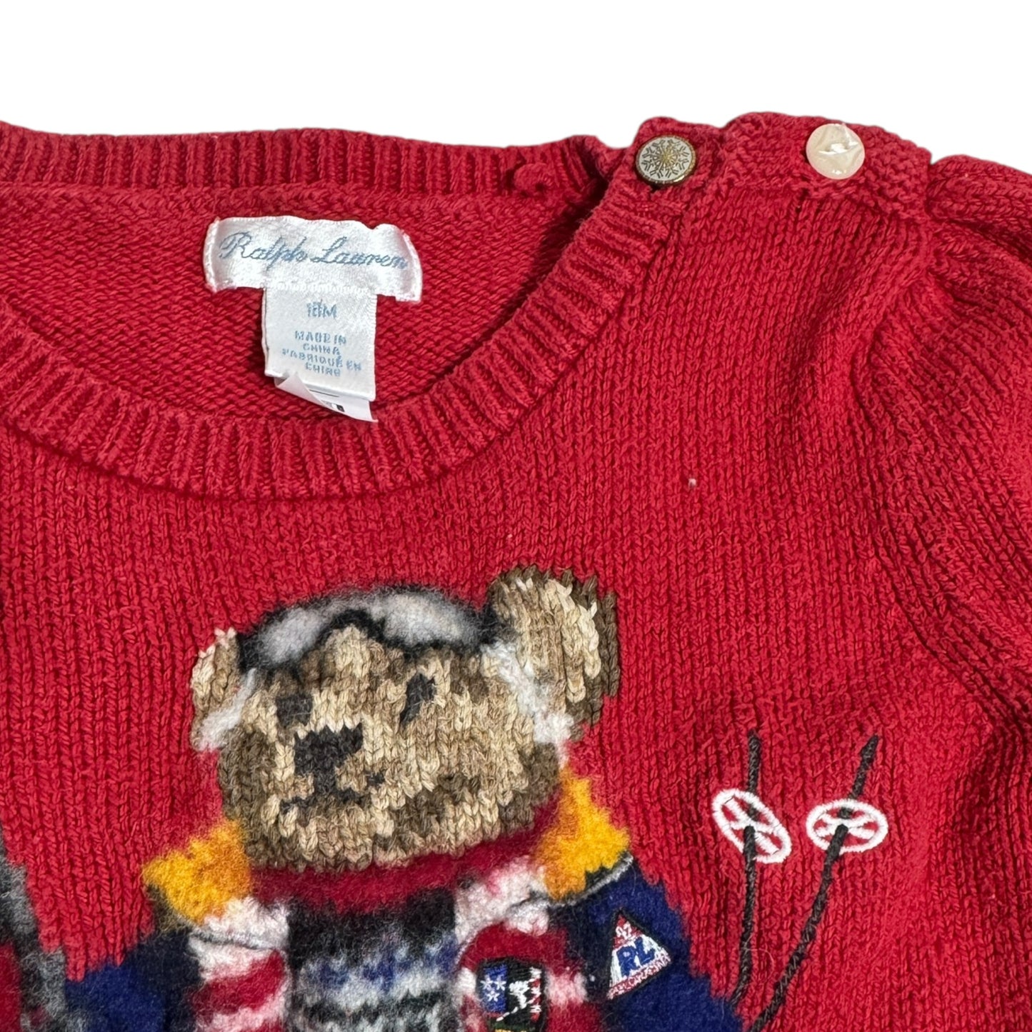 Ralph Lauren Strickpullover „Ski Bear“ Rot | Gr. 86 (18M)