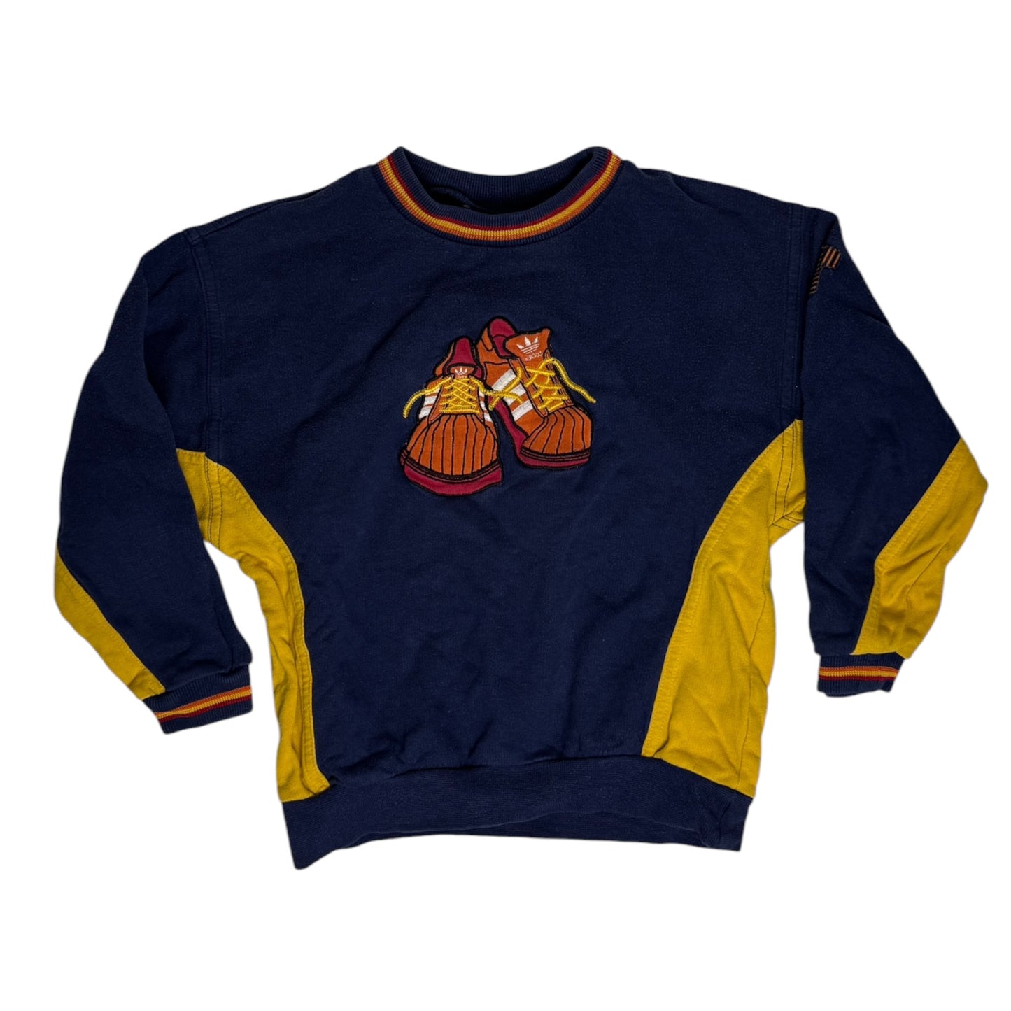 Vintage Adidas Sweatshirt mit Superstar Stickerei | Blau Gelb | Gr. 110