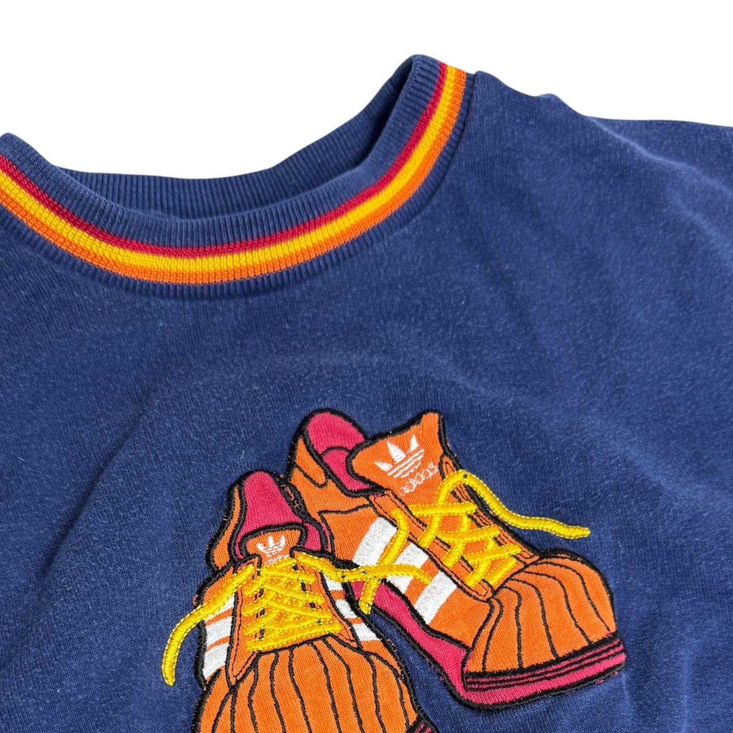 Vintage Adidas Sweatshirt mit Superstar Stickerei | Blau Gelb | Gr. 110